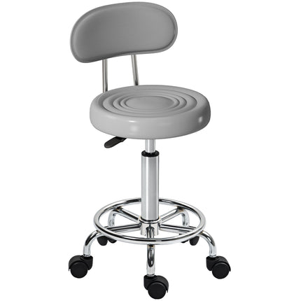 Swivel Stool with Backrest, Adjustable, Faux Leather, Gray