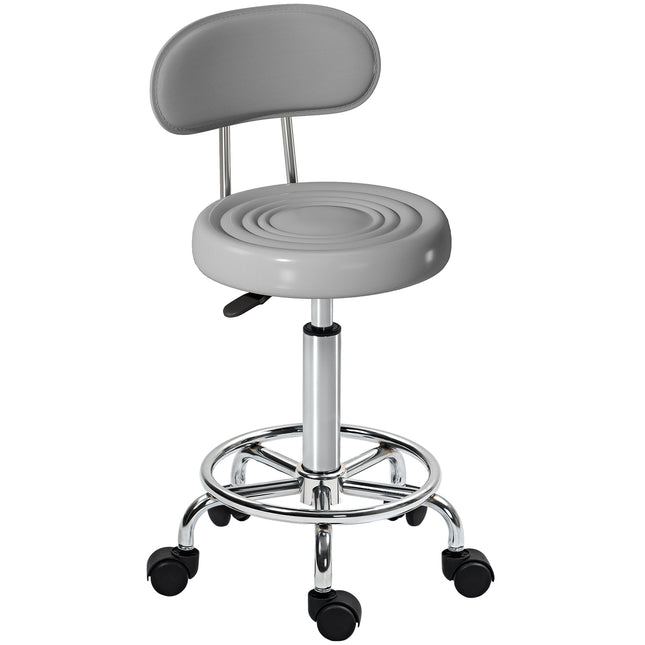 Swivel Stool with Backrest, Adjustable, Faux Leather, Gray