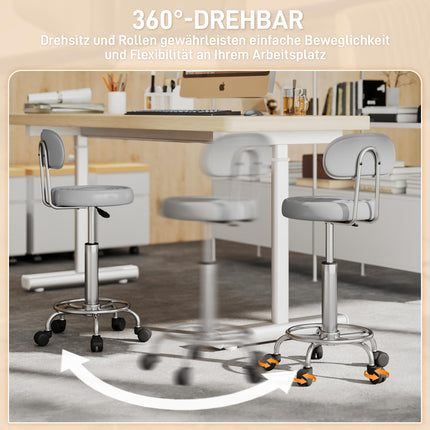 Swivel Stool with Backrest, Adjustable, Faux Leather, Gray