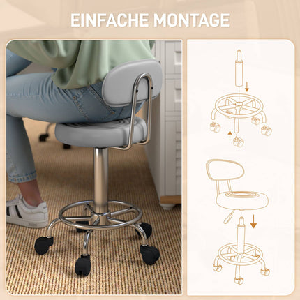 Swivel Stool with Backrest, Adjustable, Faux Leather, Gray
