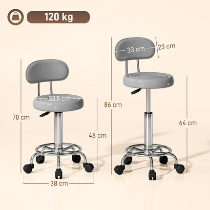 Swivel Stool with Backrest, Adjustable, Faux Leather, Gray
