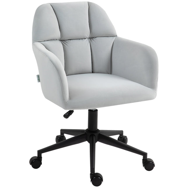 Height adjustable velvet desk chair - light grey, 120 kg capacity
