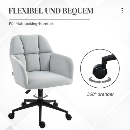 Höhenverstellbarer Samt-Bürostuhl – hellgrau, 120 kg Tragkraft