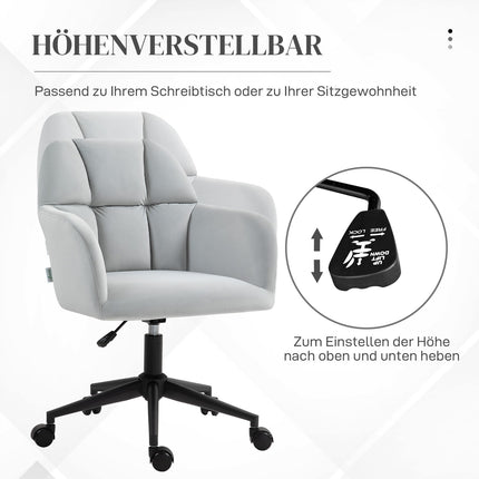 Höhenverstellbarer Samt-Bürostuhl – hellgrau, 120 kg Tragkraft