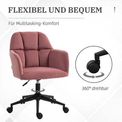 Rosa, höhenverstellbarer Bürostuhl aus Samt, Tragfähigkeit 120 kg