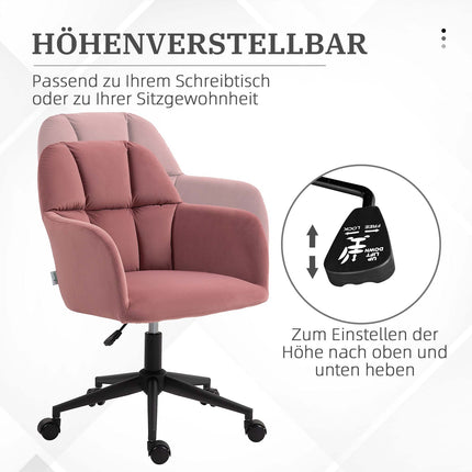 Rosa, höhenverstellbarer Bürostuhl aus Samt, Tragfähigkeit 120 kg