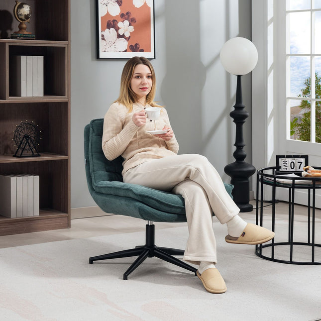 Drehbarer Bürostuhl mit breiter Sitzfläche, geräumiger Polsterstuhl für Büro, Arbeitszimmer, dunkelgrün