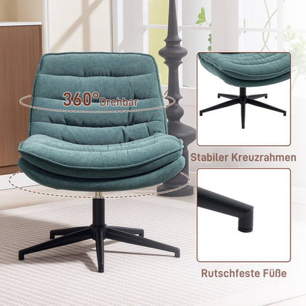 Drehbarer Bürostuhl mit breiter Sitzfläche, geräumiger Polsterstuhl für Büro, Arbeitszimmer, dunkelgrün