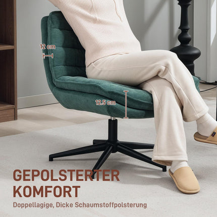 Drehbarer Bürostuhl mit breiter Sitzfläche, geräumiger Polsterstuhl für Büro, Arbeitszimmer, dunkelgrün
