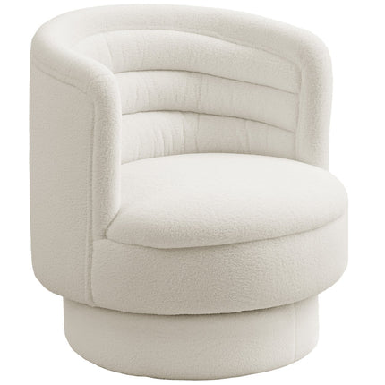 Swivel upholstered armchair, modern lounge chair with rubberwood frame, for living room, bedroom, cream white