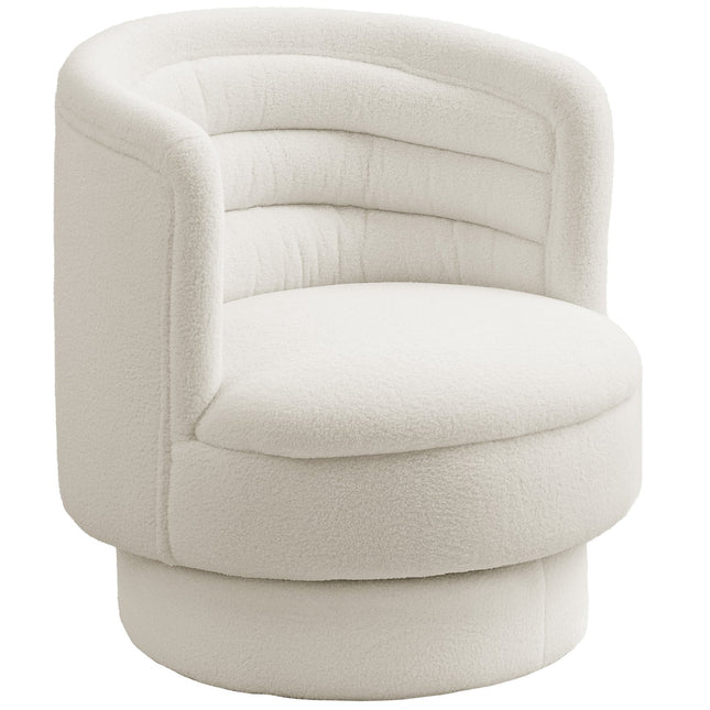 Drehbarer Polstersessel, moderner Loungesessel mit Kautschukholzrahmen, für Wohnzimmer, Schlafzimmer, Cremeweiß