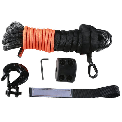 Synthetic Winch Rope 1/4 in x 50 ft, Hook and Sleeve