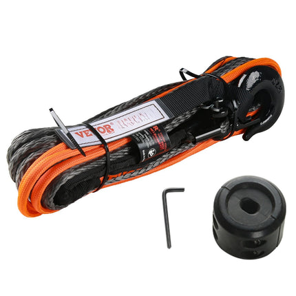 Synthetic Winch Rope 1/4 in x 50 ft, Hook and Sleeve