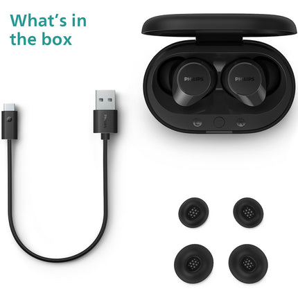 TAT1209BK True Wireless Kopfhörer. Klein und komfortabel. 6+18 Stunden Spielzeit. IPX4-Schutzklasse. Schwarz.