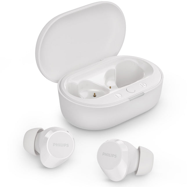 TAT1209WT True Wireless Kopfhörer. Klein und komfortabel. 6+18 Stunden Spielzeit. IPX4-Schutzklasse. Weiß.