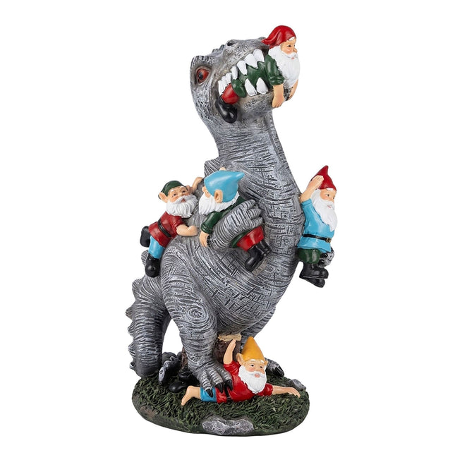 T-Rex Garden Ornament Eating Gnomes, Polyresin, 28.5cm