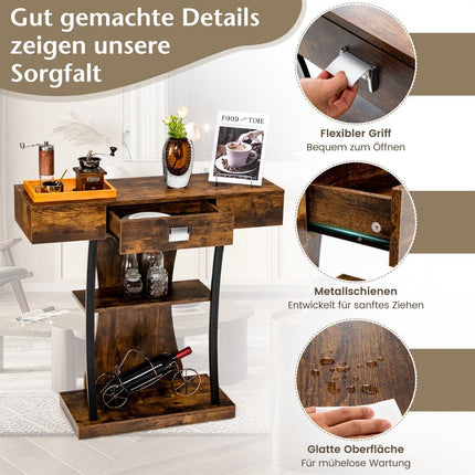 T-förmiger Konsolentisch für kleine Räume 91 x 30 x 88 cm Rustikales Braun