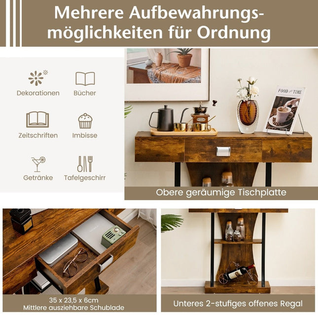 T-förmiger Konsolentisch für kleine Räume 91 x 30 x 88 cm Rustikales Braun
