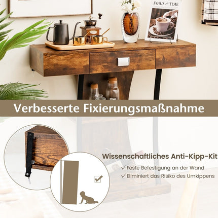T-förmiger Konsolentisch für kleine Räume 91 x 30 x 88 cm Rustikales Braun