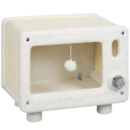 TV-Design Cat House with Hammock and Sisal Scratching Mat, Play Ball, White