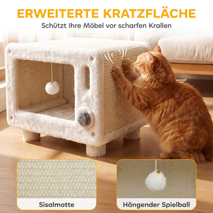 TV-Design Cat House with Hammock and Sisal Scratching Mat, Play Ball, White