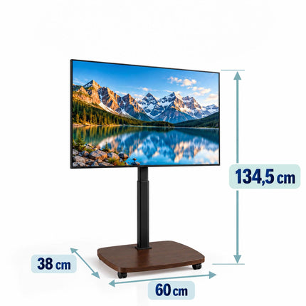 TV Floor Stand 43-75 Inch with Tilt and Swivel, Black, Brown Wood Effect