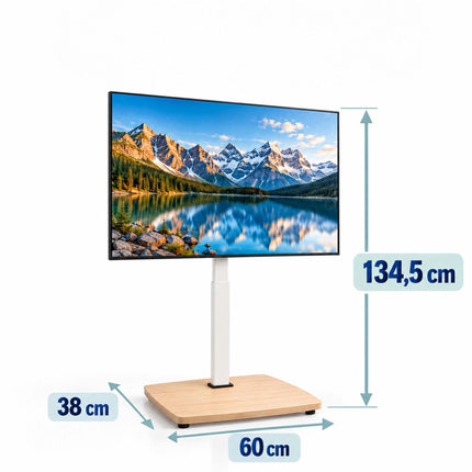 TV Floor Stand 43-75 Inch with Tilt and Swivel, White, Natural Wood Effect