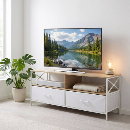 TV Lowboard with Storage, Wood-Look White, 120 cm