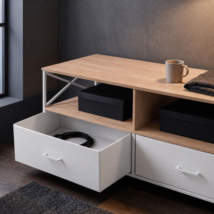 TV Lowboard with Storage, Wood-Look White, 120 cm