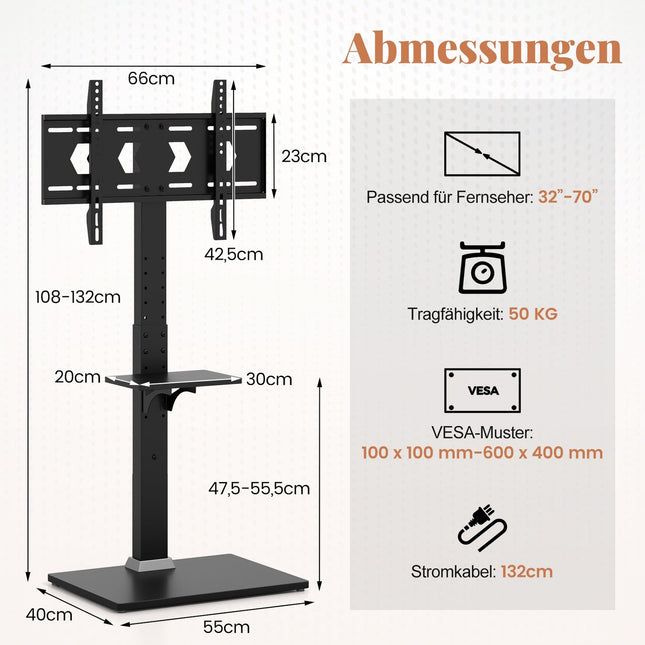 TV-Ständer für 32-70-Zoll-Bildschirme mit verstellbarer Höhe