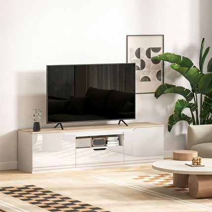 TV Stand for 65" TVs, Natural Wood, 160 cm, 3 Shelves