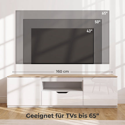 TV Stand for 65" TVs, Natural Wood, 160 cm, 3 Shelves