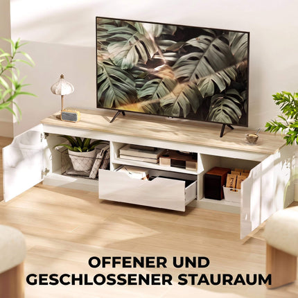 TV Stand for 65" TVs, Natural Wood, 160 cm, 3 Shelves