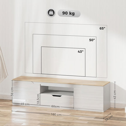 TV Stand for 65" TVs, Natural Wood, 160 cm, 3 Shelves