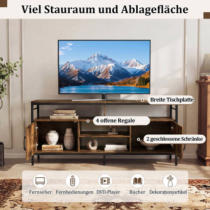 TV stolek pro 65" televizory se 2 skříňkami a 4 policemi, rustikální hnědý