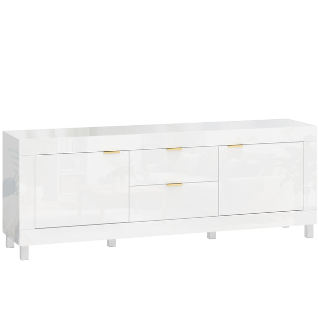 TV-Schrank für 75-Zoll-Fernseher, Hochglanz Weiß, 180cm, 2 Schränke