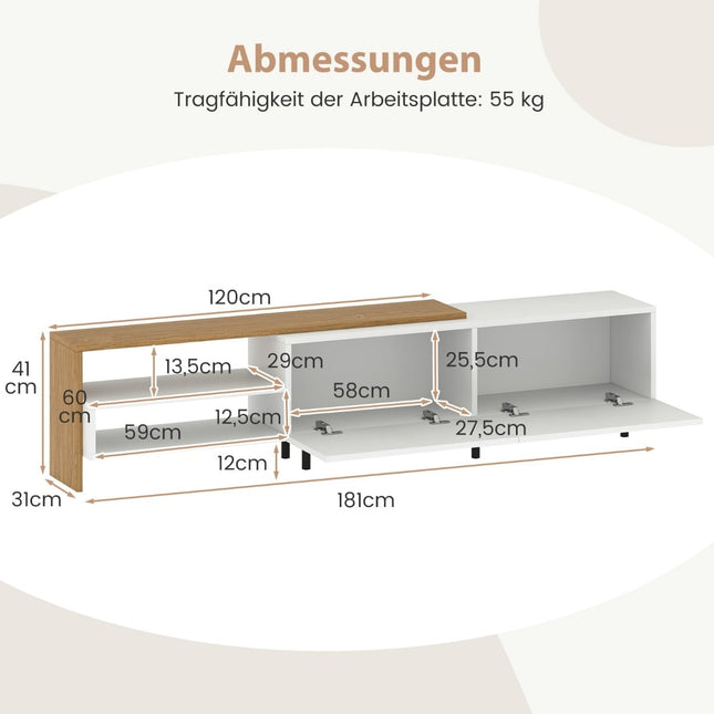 TV-Ständer für 80-Zoll-Fernseher mit Regalen und Schränken