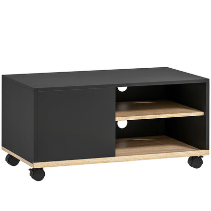 TV Stand on Wheels with Brakes, Cabinet, Black Oak