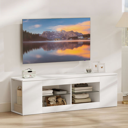 TV stolek se 6 policemi, 2 skleněné police, 140 cm, bílý