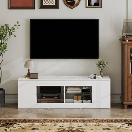 TV stolek se 6 policemi, 2 skleněné police, 140 cm, bílý