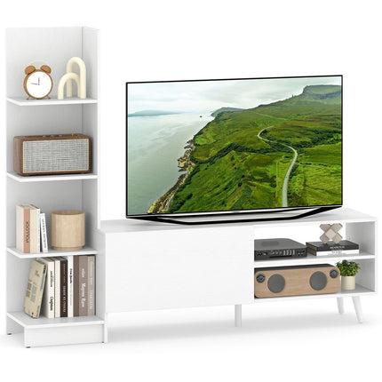 TV Stand with Adjustable Shelf & Bookshelf, White, 140cm