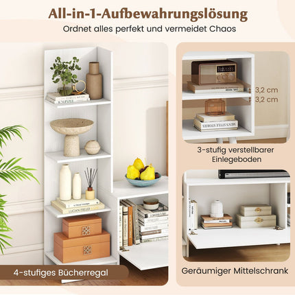 TV Stand with Adjustable Shelf & Bookshelf, White, 140cm