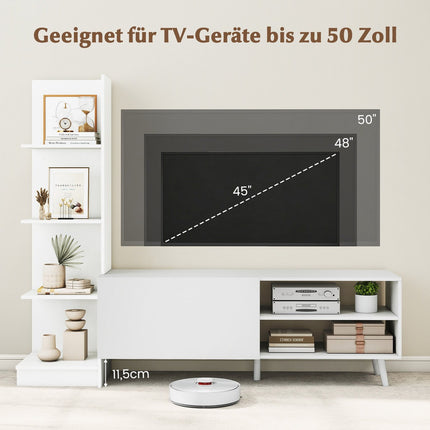 TV Stand with Adjustable Shelf & Bookshelf, White, 140cm