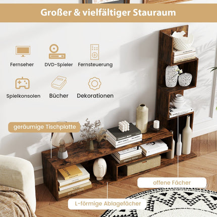 TV-Ständer mit Bücherregal, passend für Fernseher bis 50 Zoll, Braun