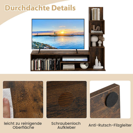 TV-Ständer mit Bücherregal, passend für Fernseher bis 50 Zoll, Braun