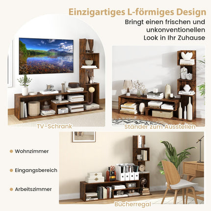 TV-Ständer mit Bücherregal, passend für Fernseher bis 50 Zoll, Braun