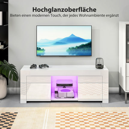 TV-Schrank mit RGB-LED-Beleuchtung, Hochglanzweiß