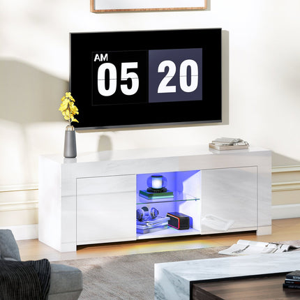 TV-Schrank mit RGB-LED-Beleuchtung, Hochglanzweiß
