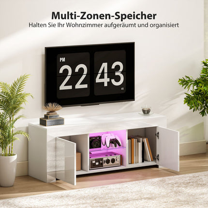 TV-Schrank mit RGB-LED-Beleuchtung, Hochglanzweiß