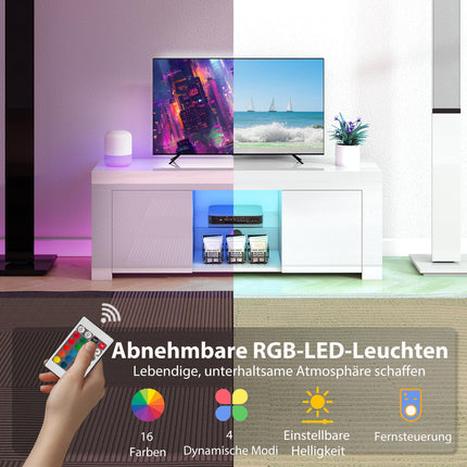 TV-Schrank mit RGB-LED-Beleuchtung, Hochglanzweiß